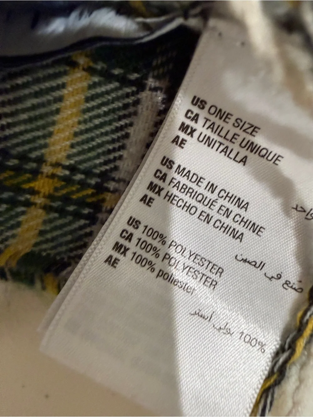 New Sun + Stone Olive Green Knit Beanie with Blue, White & Green Plaid Scarf